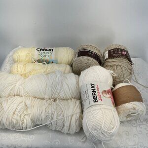 Mixed Yarn Bundle Neutral Colors: Caron Simply Soft Bernat Softee Baby & Stylecr
